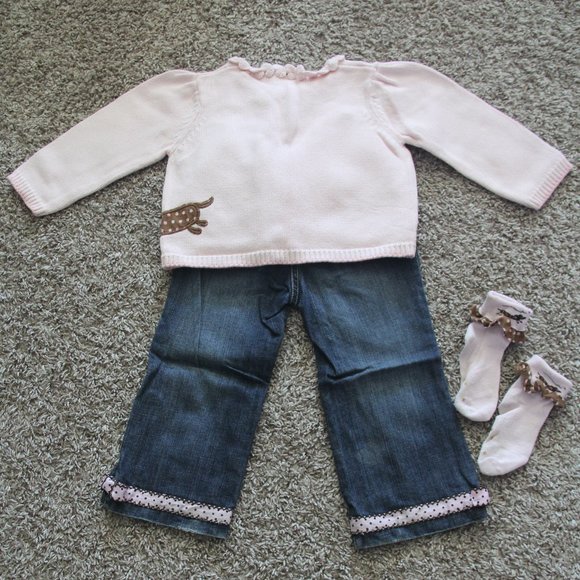 Gymboree Girls (3 Piece) Size 18-24 Months/2T Pink Hotdog Sweater Set - Used - Picture 2 of 10